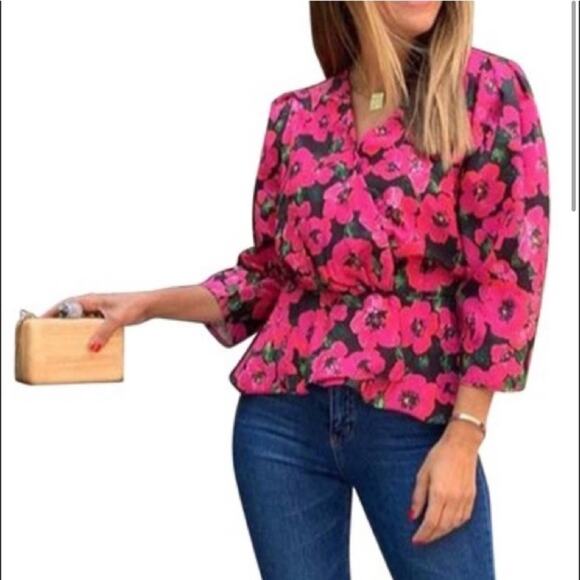 Zara Pink Floral Voluminous Printed Blouse Size Medium - Picture 4 of 8